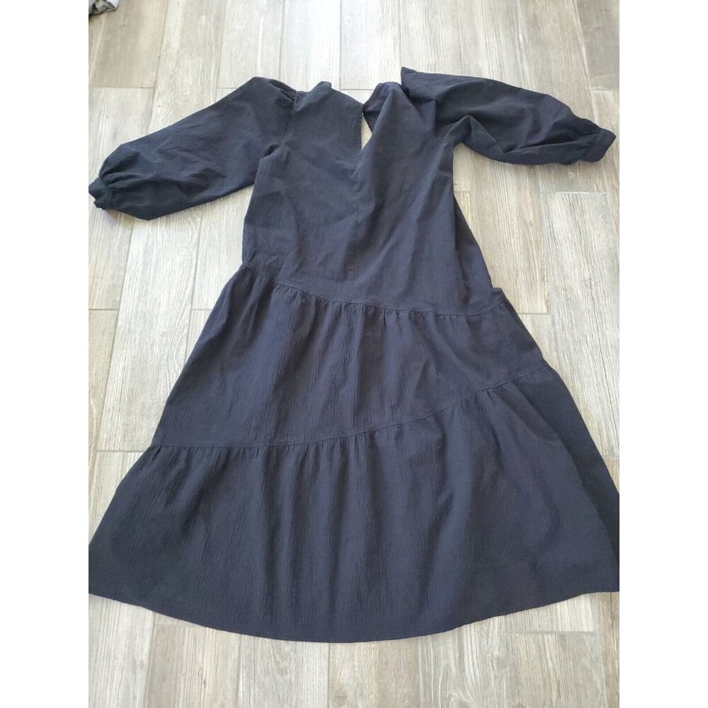 Topshop Textured Poplin Midi Swing Dress in Black US Sz 10 Content Label Missing - Picture 2 of 6